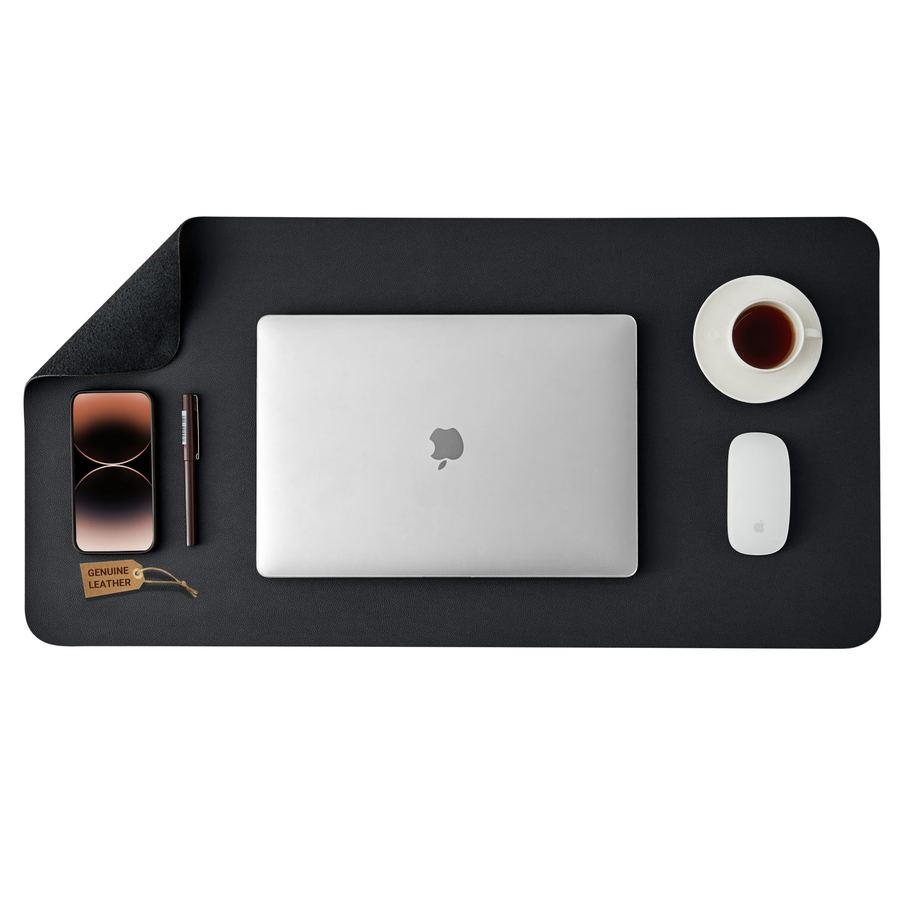 Leather Desk Mat negro de gran tamaño para escritorio